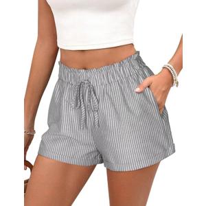 Shorts for Women Striped Elastic High Waisted Shorts Women Casual Trendy Summer Womens Shorts with Pockets (X-Large, Grey)