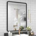 24x32 Black Bathroom Mirror, Black Matte Metal Framed Vanity Mirror, Rounded Rectangle Mirror, Anti-Rust, Shatterproof (Horizontal/Vertical)