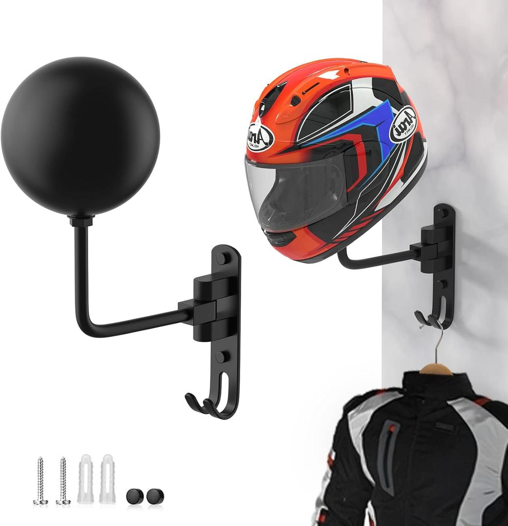 LIFXIZE Helmet Hanger Wall Mount 180° Swivel Helmet Holder for Motorcycle Bike Racing Outerwear Sports Gear