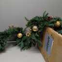 9FT Pre-Lit Artificial Christmas Garland with 50 Led Light, Green, Decorated with Pine Cones, Glitter Powder Gold Ball, Christmas Collection Indoor Outdoor Decor