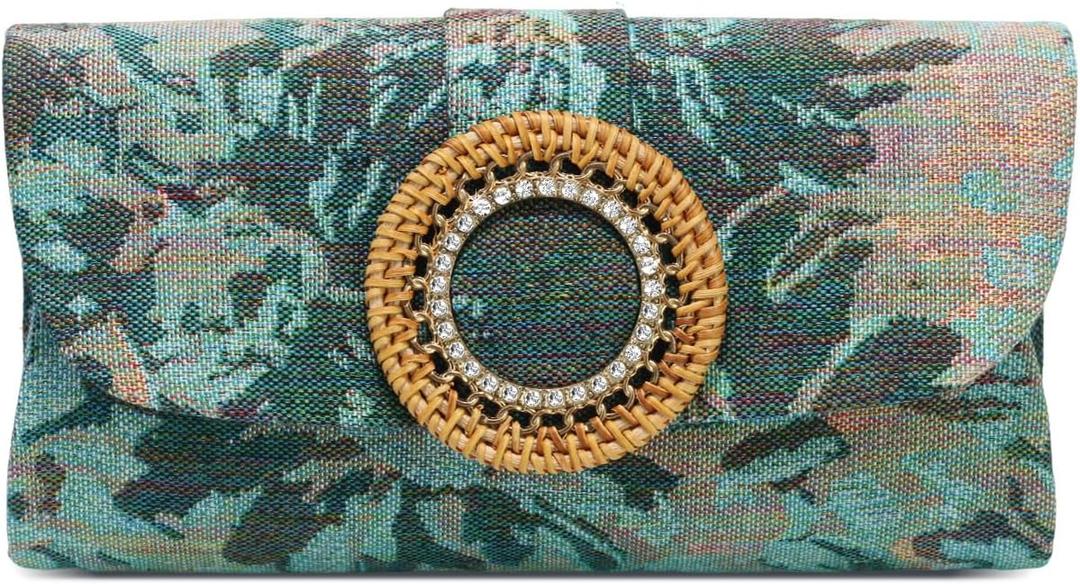 Clutch Purses for Women,Vintage Floral Embroidery Envelope Evening Handbags for Formal Party Wedding 2025 (Blue)