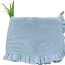Cotton Baby Blanket with Ruffle Edge Soft Breathable Newborn Blanket for Boys & Girls, Lightweight Knit Throw for Crib, Blue 28x36