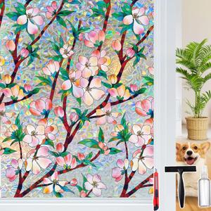 Rainbow Window Privacy Film Decorative Window Sticker, 3D Static Stained Glass Cling Tint for Home Heat Control Non-Adhesive, 23.6 x 78.7 inches, Pack of 5