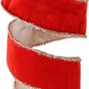 MAYREEL Christmas Velvet Wired Ribbon 2.5 Inch Red with Gold Tinsel for Tree Decorations, Garlands, Wreaths, Gift Wrapping and Holiday Crafts - 10 Yards