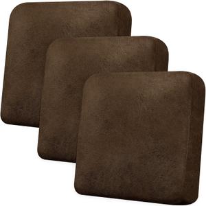 Couch Cushion Covers Leather-Look 3PC Stretch Extra Large Sofa Seat Slipcover Sets Individual Couch Seat Cushion Cover, Pet-Friendly, Non-Slip, Easy Fit - Dark Brown