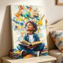 Black Boy Reading Canvas Wall Art Inspirational Books For African American Boys Painting Picture Wall Decor African Boy Poster Print Artwork for Teenagers' Living Room Study Home Decoration 16x24in