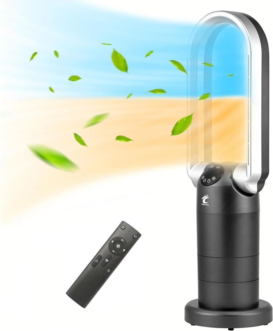 OceanLoong 1500W Bladeless Tower Fan & Space Heater Combo for Home with Remote Control Timer Oscillation Tip-Over Switch and Adjustable Thermostat, 29 AB01H (Black)