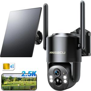 4G LTE Cellular Security Camera, 2.5K Solar Outdoor Cam Wireless Without WiFi Needed, 360 PTZ Live View Off Grid Camera, AI Motion Detection, Color Night Vision, Local/Cloud Storage (Black)
