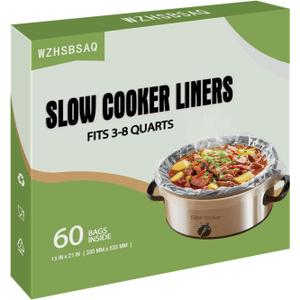 Slow Cooker Liners, 60 Cooking Bags, Large Disposable Pot Liner Plastic Bags for 3QT to 8QT Slow Cookers, 13 in. x 21 in.