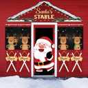 4 Pcs Christmas Reindeer Stable Door Cover Cute Front Door Xmas Decorations Elk Reindeer Hanging Banner Backdrop for Home Decor Holiday Photo Booth Props