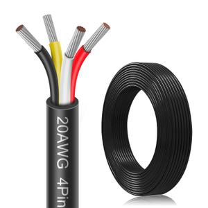 20 Gauge Electrical Wire 4 Conductor, 20AWG 50FT PVC Stranded, 20/4 Low Voltage LED Cable, Flexible Extension Power Cord, Tinned Copper Cable Hookup Wire (20AWG-4C)