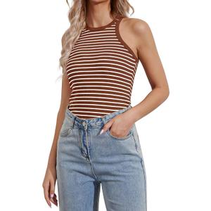 Striped Tank Top for Women Ribbed Colorblock Tanks Racerback Sleveless Vest Summer Slim Fitted Tops (XS)