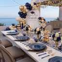 KIRE 140Pcs Blue Plastic Plates with Gold Rim - Gold Disposable Plastic Silverware with Blue Handle&Clear Cups&Hand Napkin - Geometric Party Plates for Memorial Day/Party/Graduation