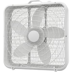 Comfort Zone Box Fan with Carry Handle, 20 inch, 3 Speed Full-Force Air Circulation Window Fan, Bedroom Floor Fan with 5 Blades, White Noise Cooling Fan, White