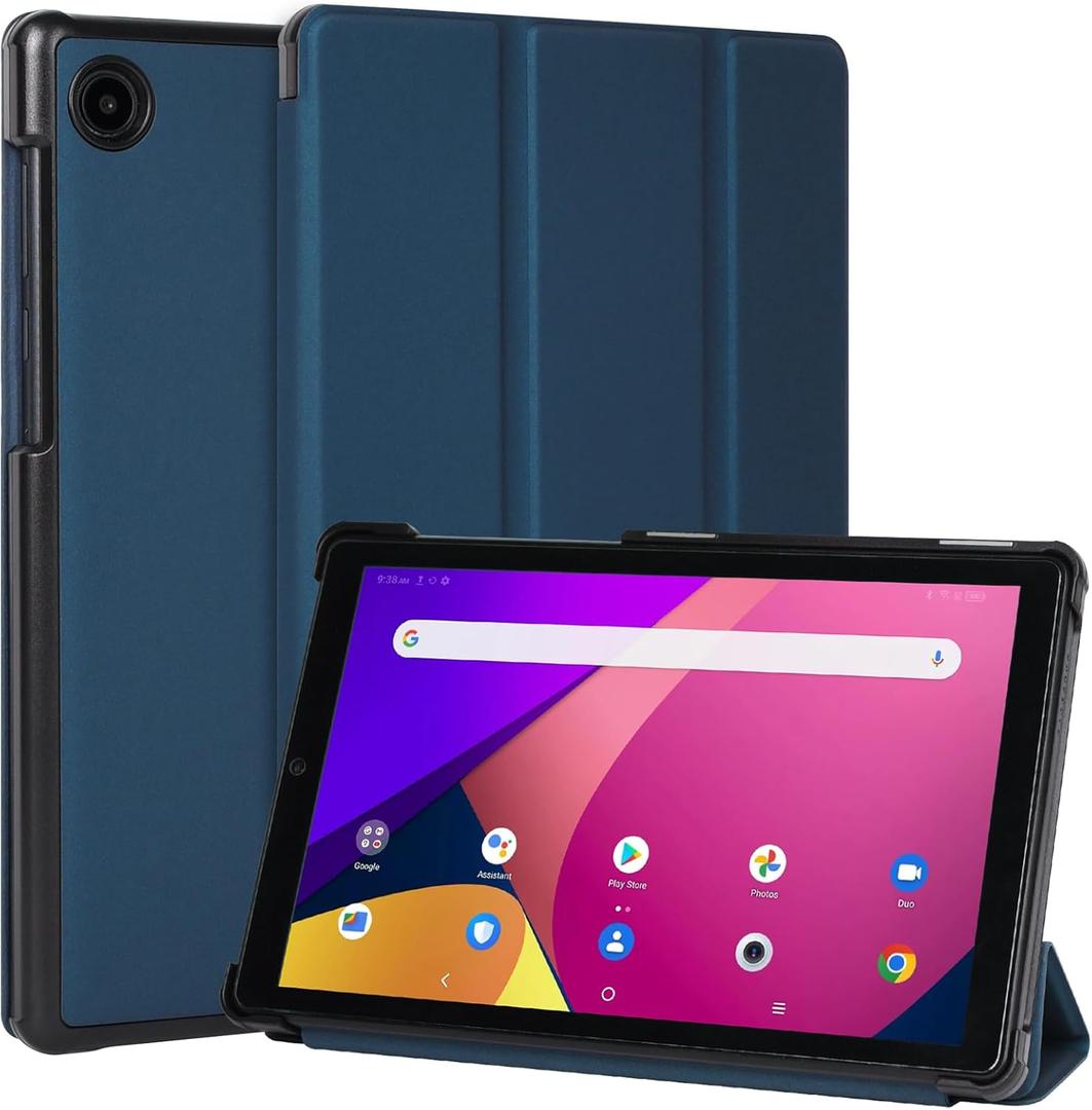 DMLuna Slim Tri-Fold Stand Hard Back Shell Premium PU Leather Cover for TCL Tab 8 SE, 8 Plus & 8 2024, Navy Blue