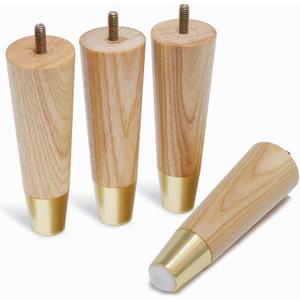 Solid Ash Wood Furniture Legs 6 Inch, Sofa Replacement Wooden Leg Set of 4, Cabinet Legs, Dresser Legs, Couch Legs, Recliner Legs (Ash Wood Legs with Metal Cap, 6 inch)