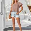 Womens Spring Tops Summer Dressy Casual Cute V Neck Ruffle Sleeve Blouses Flowy Shirts (Beige, S)