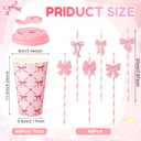 48 Pcs Pink Bow Party Favors Paper Cups with Lids and Straws 16 oz Birthday Party Decoration and Supplies Bachelorette Cups for Girl