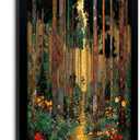 Framed Forest Wall Art Colorful Floral Trees Canvas Wall Decor Golden Autumn Landscape Painting Picture Abstract Nature Landscape Prints Artwork for Living Room Bedroom Home Decoration, 24"L x 16"W