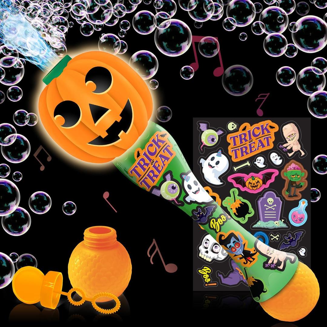 ArtCreativity Halloween Bubble Wand for Kids, 14" Light Up Pumpkin Bubble Wand for Toddlers with LED & Music, Halloween Boo Basket Stuffers for Kids, Haloween Toys for Toddlers