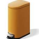 Garvee 2.6 gal / 10 L Metal Bathroom Trash Can with Lid, Slim Waterproof Garbage Can for Bedroom, Small Step-on Trash Bin with Inner Bucket, Rear Handle, Soft Close Lid, Yellow