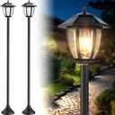 Greluna 64" Solar Post Lights Outdoor Waterproof 2 Pack, Decorative Lamp Post Lights with Glass, Steel Pole, Auto On/Off, Easy Installation for Garden, Yard, Patio, Porch(Warm White)