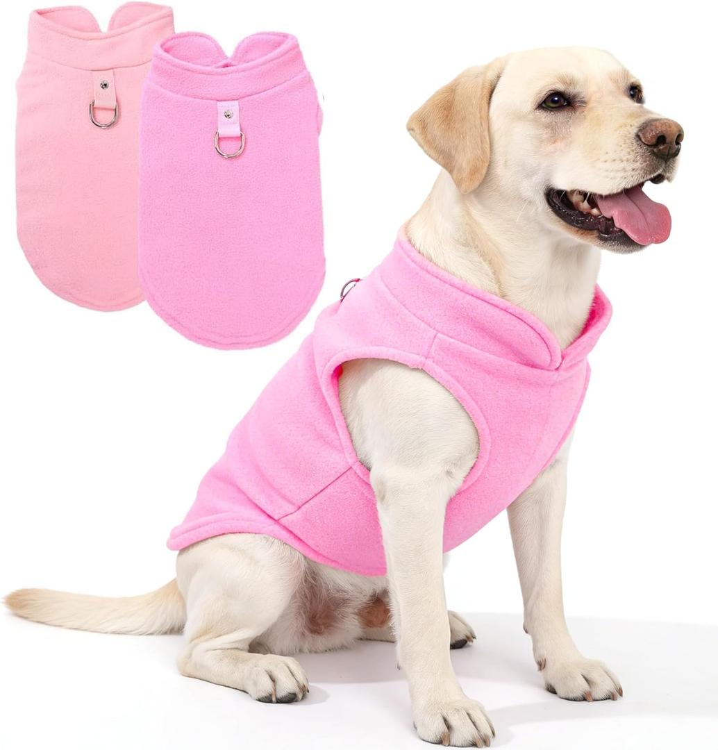 2 Pack XXXL Dog Sweater, Fleece Dog Sweaters for Large Dog Winter Warm Pet Sweater Thick Jacket Clothes Pullover Dog Sweatshirt Coat,XXXL (Pink,Light Pink, 37-49lbs)