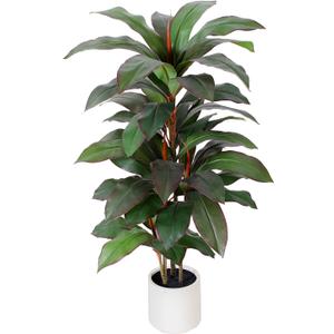 Artificial Dracaena Plant Indoor 4 FT, Fake Tree with White Planter, Faux Yucca Silk Floor Plants Indoor, Artificial Trees for Home Office Decor Indoor Outdoor Housewarming Gift