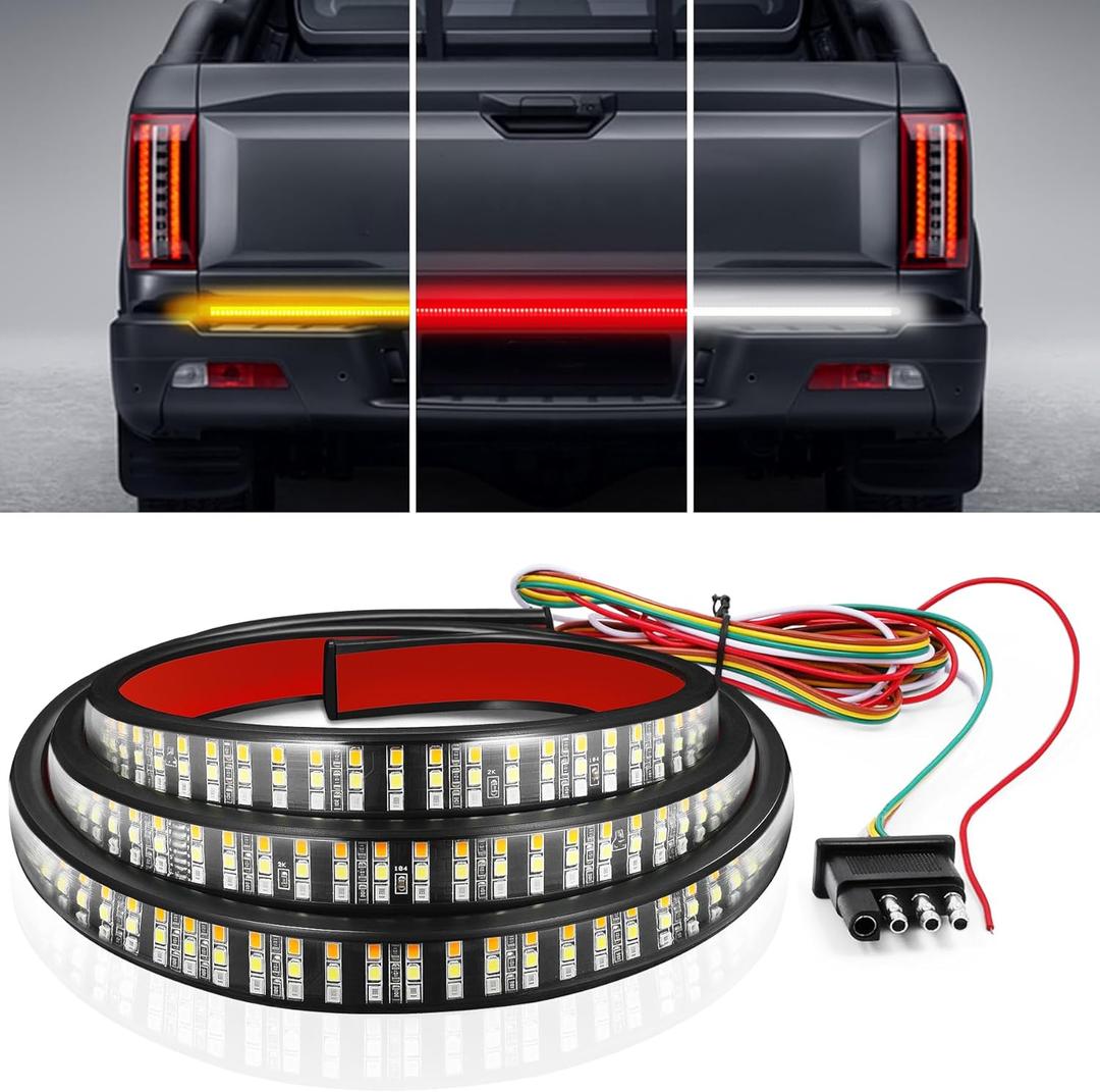 LivTee 48" Truck Tailgate Light Bar, Triple Row 432 LED Brake/Reverse/Sequential Amber Turn Signals, IP68 Waterproof, Truck Accessories