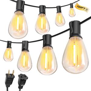 Outdoor String Lights 100FT for Outside Patio Lights with 50+2 Shatterproof S14 LED Dimmable Bulb, Outside Hanging Light Waterproof for Porch Garden Fences Backyard Balcony Pathways 2700K