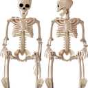 Halloween Decoration Outdoor 2 Pack Skeleton, 16" Plastic Posable Skeleton with Movable Joints, Small Hanging Skeletons for Halloween Decor, Haunted House Graveyard Props