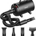 Dog-Hair-Dryer, 5.2HP/ 3800W High Velocity Pet Blow Dryer with Heater for Grooming, Speed Temperature Adjustable Dog Blower Grooming Dryer with 4 Nozzles (Black)