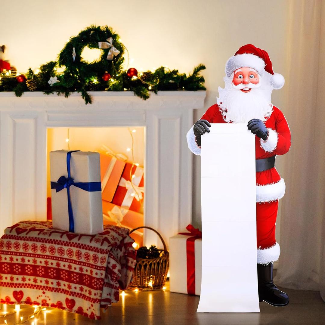 Canchiing 71 x 28 Inches Large Santa Cutout with Wish List Sign Board Christmas Life Size Santa Cardboard Cutout Stand up for Home Xmas Christmas Party Holiday Decoration