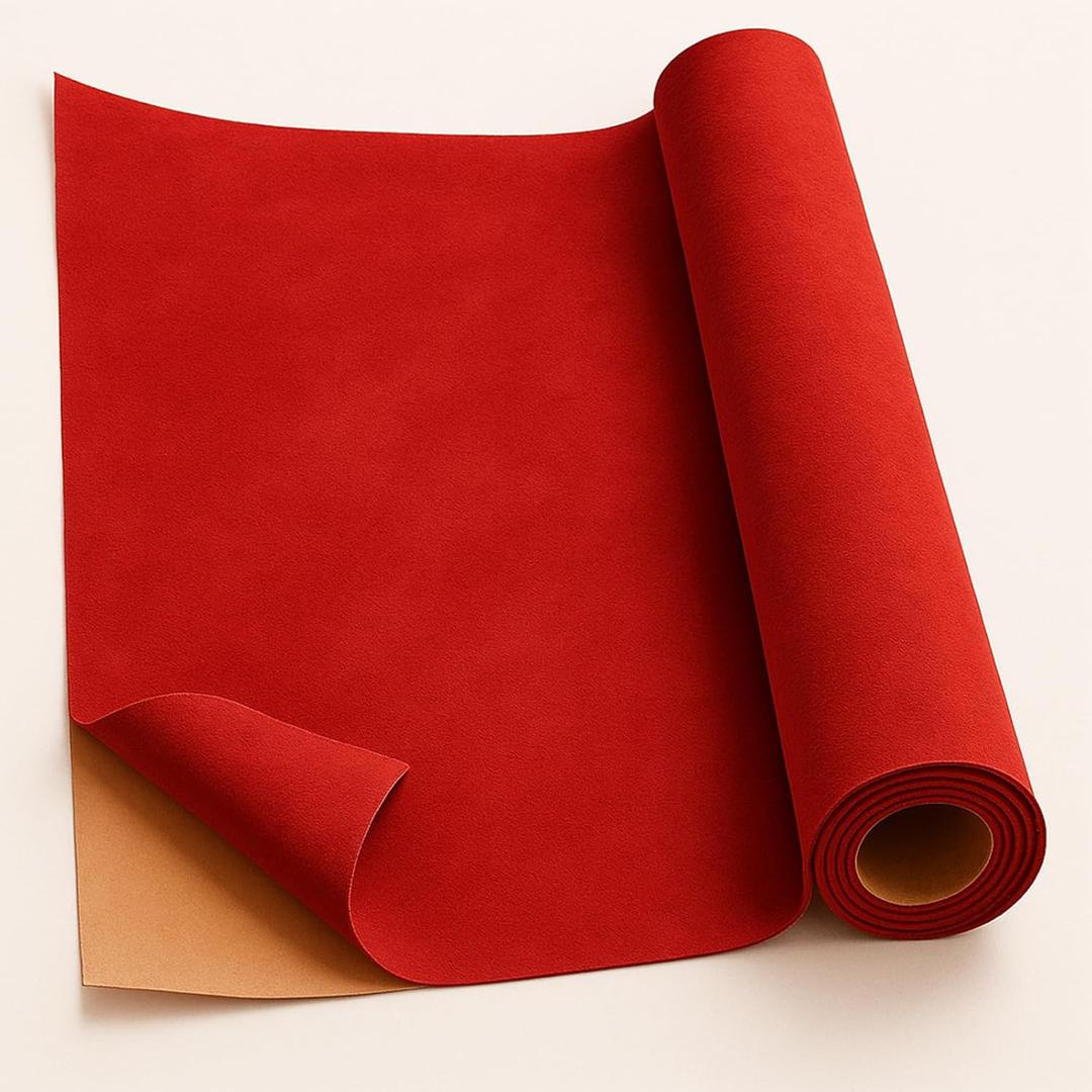 Self-Adhesive Suede Decorative Film for Car - Headliner/Dash/Door/Trunk | Stretchable & Scratchproof Ultra-Fiber Leather | DIY Peel & Stick (red, 40"x59")