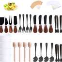 Charcuterie Boards Accessories(29 PCS) Cheese Spreaders for Charcuterie Board Mini Serving Spoon Fork Tongs Blank Toothpick Flags Bowl (Black)