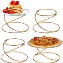 MyGift Modern Gold Tone Metal Wire Spiral Pizza Pan Pedestals, Tabletop Serving Platter Riser Stands, Food Dish Rests or Dessert Tray Display Racks, Set of 4