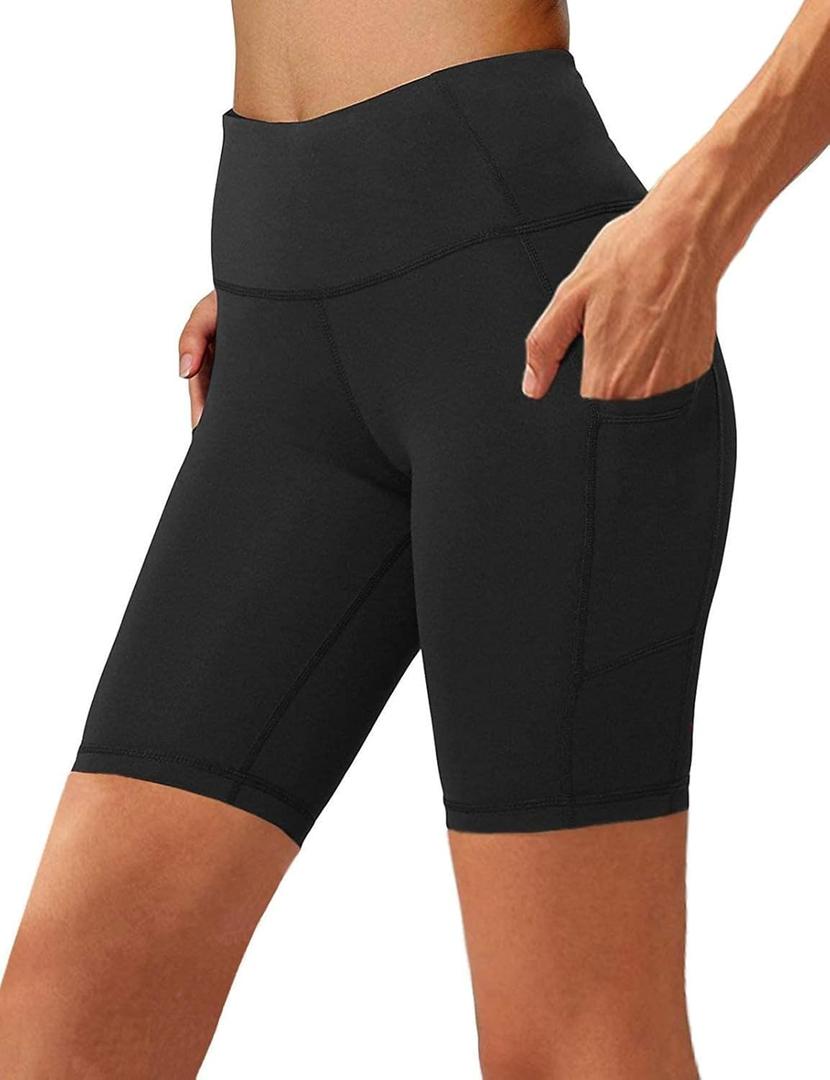 Aoliks Biker Shorts Women with Pockets - 8" High Waisted Tummy Control Running Workout Spandex Gym Volleyball Yoga Shorts (Small, 1 Black)