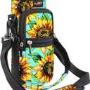 AUPET Water Bottle Sling Bag Sleeve Holder Carrier 25/32/40/64 oz,Insulated Crossbody Water Bottle Case Cover with Strap and Pockets for Men/Women Walking Hiking (Sunflower Green background)