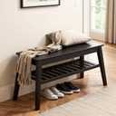 Nnewvante Bamboo Entryway Bench, 33.46" End of Bed Bench, 2 Tier Black Bench for Bedroom, Indoor Bench for Living Room, Dining Room, Hallway, Holds up to 300lbs