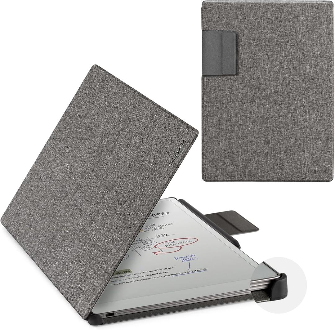 CoBak Premium Magnetic Case for Remarkable Paper Pro 2024 Released 11.8 inch, PU Leather Smart Auto Sleep/Wake Book Folio Cover with Corner Protection and Pen Holder Strap, Gray