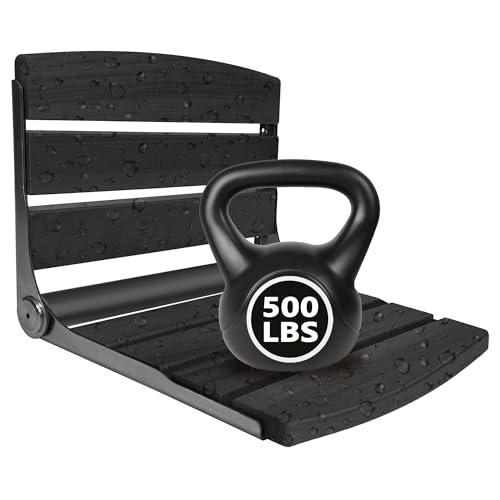 Folding Shower Seat Wall Mounted,17.5''x13''x11'' Foldable Shower Bench,Fold Down Shower Seat,Folding Shower Seat Bench, Black