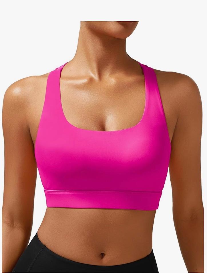 RUNNING GIRL High Impact Sports Bras for Women - Scoop Neck Strappy Sports Bra High Support Moulded Cup Workout Bra, Medium
