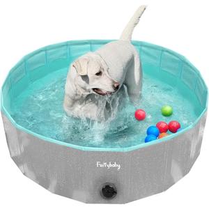 Furrybaby Foldable Dog Pool, Kiddie Pool Hard Plastic, Collapsible Pet Bath Portable Dog Swimming Pool for Pet, Dogs and Cats Grey 32''