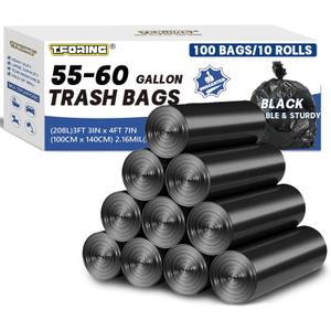 55-60 Gallon Trash Bags Heavy Duty 2.1 Mil - 39''x55'' 100 Count Extra Thick Black Garbage Bags Unscented Strong Huge Can Liners for Construction Industrial Yard Outdoor Commercial