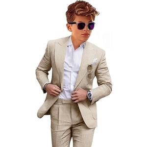 Trasign Kids Linen Suits for Toddler Boy 2 Piece Slim Fit Summer Outfit for Teen Casual Beach Wedding Tuxedo Jacket Pants Set- 10Y