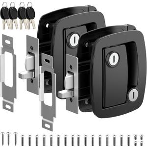 WELLUCK RV Door Lock Replacement with Paddle Deadbolt, 100% Metal Camper Door Latch Handle Lock, RV Entry Door Lock for Camper Horse Travel Trailer Cargo Hauler (2PC Black)