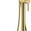 Wowkk Tub Filler Freestanding Bathtub Faucet Brushed Gold Floor Mounted Brass Bathroom Tub Faucets with Hand Shower