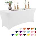 IVAPUPU 6FT Spring Table Cloth for Rectangular Fitted Events Stretch White Table Covers Washable Spandex Tablecloth Protector for Party, Wedding, Cocktail, Banquet, Festival