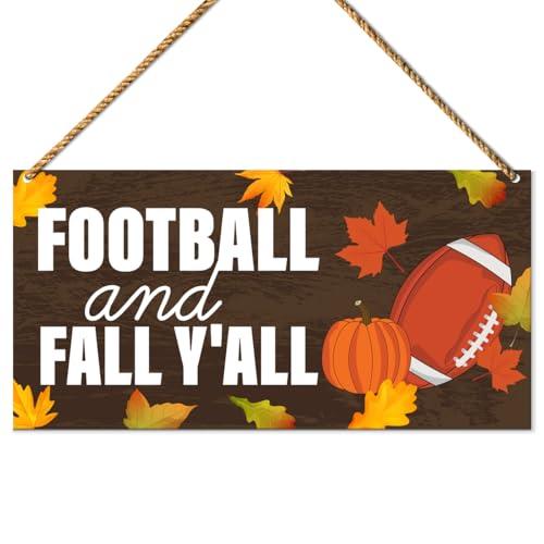 Football Wood Sign Decor, Fall Wall Decor for Home Porch Autumn Front Door Hanging Sign Decorations, Football & Fall Y'all