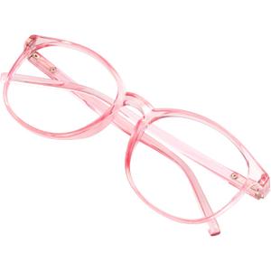 VisionGlobal Blue Light Blocking Glasses for Women/Men, Anti Eyestrain, Stylish Oval Frame, Anti Glare (Clear Pink, +1.00 Magnification)